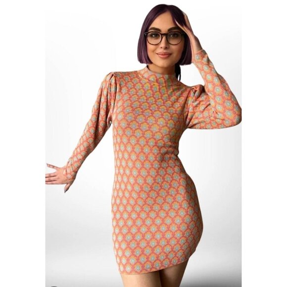 Neck Puff Sleeve Geometric - Picture 9 of 9